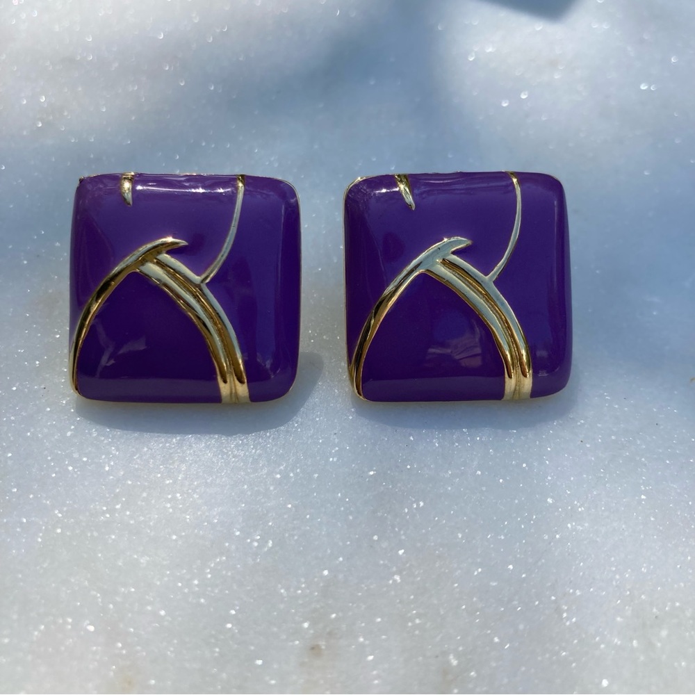 Purple & Hold Square vintage Earrings